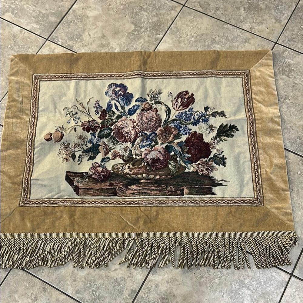 Vintage Floral Tapestry with Fringe 43x37 - Picture 2 of 5